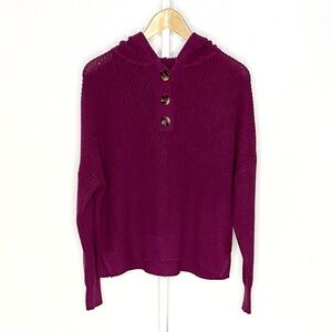 Rachel Zoe | Magenta Pink Knit Henley Button-Front Hooded Pullover Sweater Sz Lg